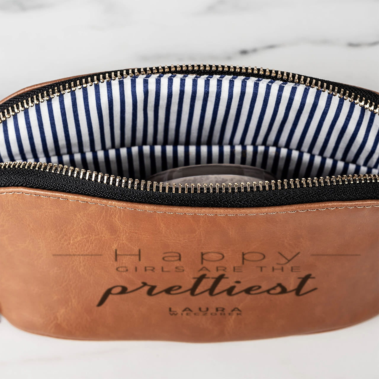 Damska kosmetyczka skórzana - Happy - prezent dla koleżanki personalizowana kosmetyczka kosmetyczka damska