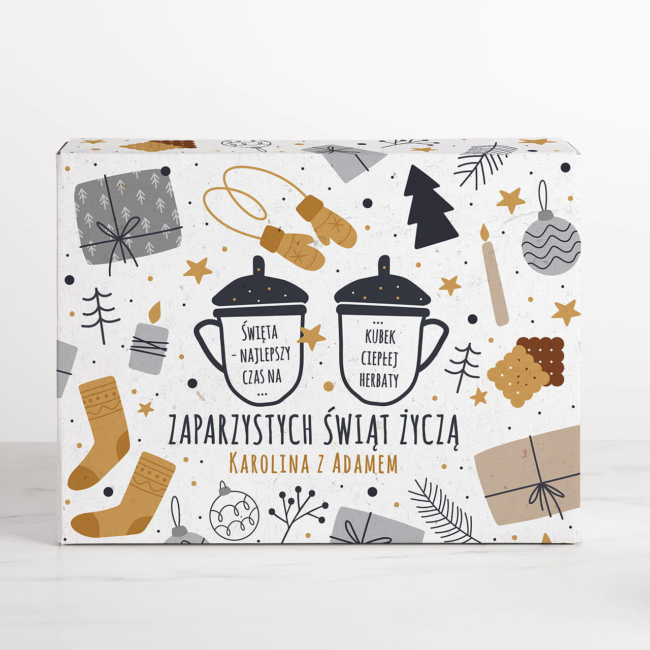 Personalizowany zestaw świąteczny Herbatka i kubki z przykrywką