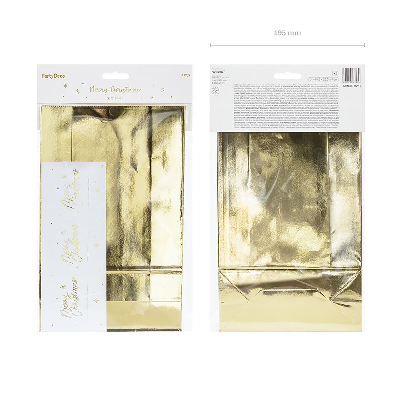 Złote torebki do prezentów z naklejkami 3szt.