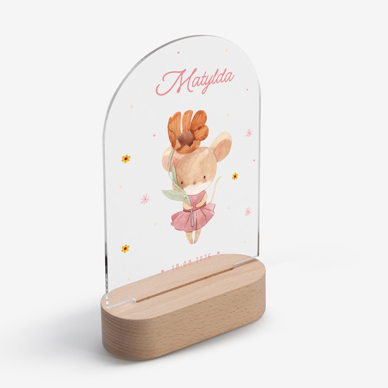 Personalizowana lampka na narodziny dziecka - Myszka lampka z imieniem dla dziewczynki