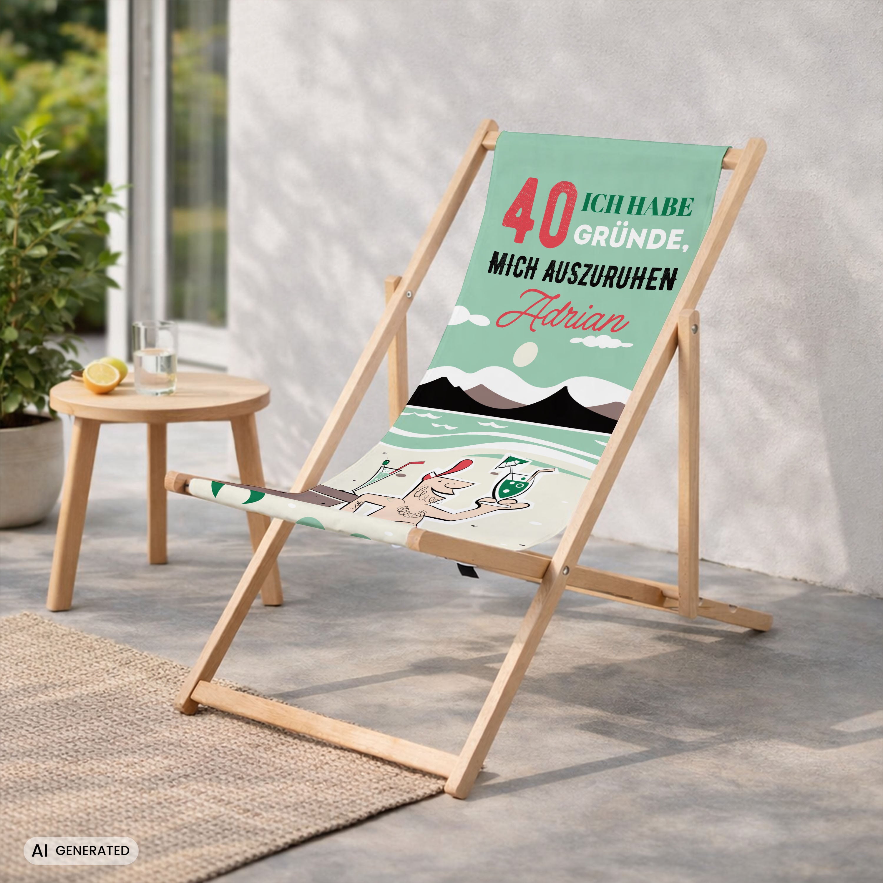 Liegestuhl mit Aufdruck - GESCHENK ZUM 40. GEBURTSTAG FÜR IHN