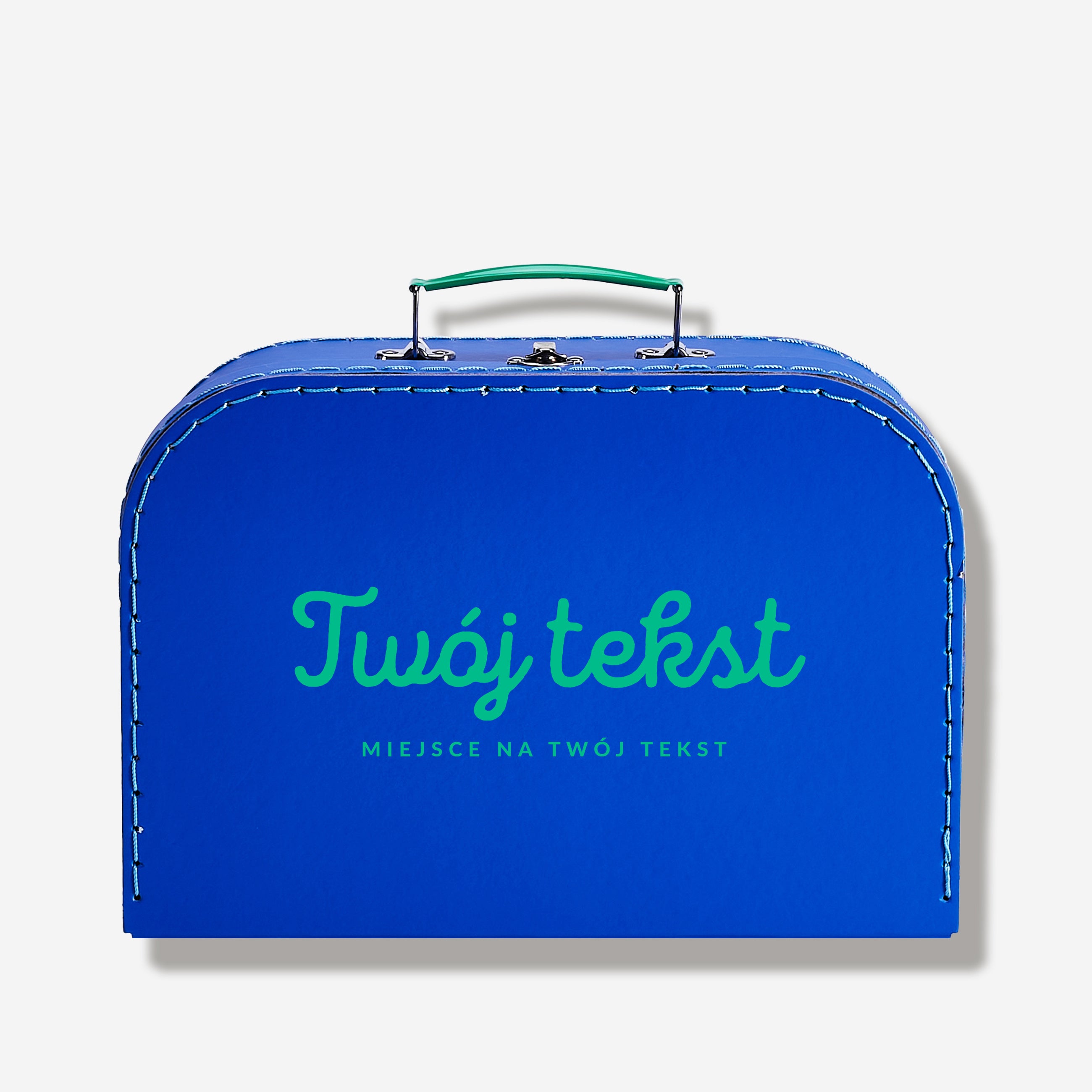 Niebieski personalizowany kuferek dziecięcy - twój tekst