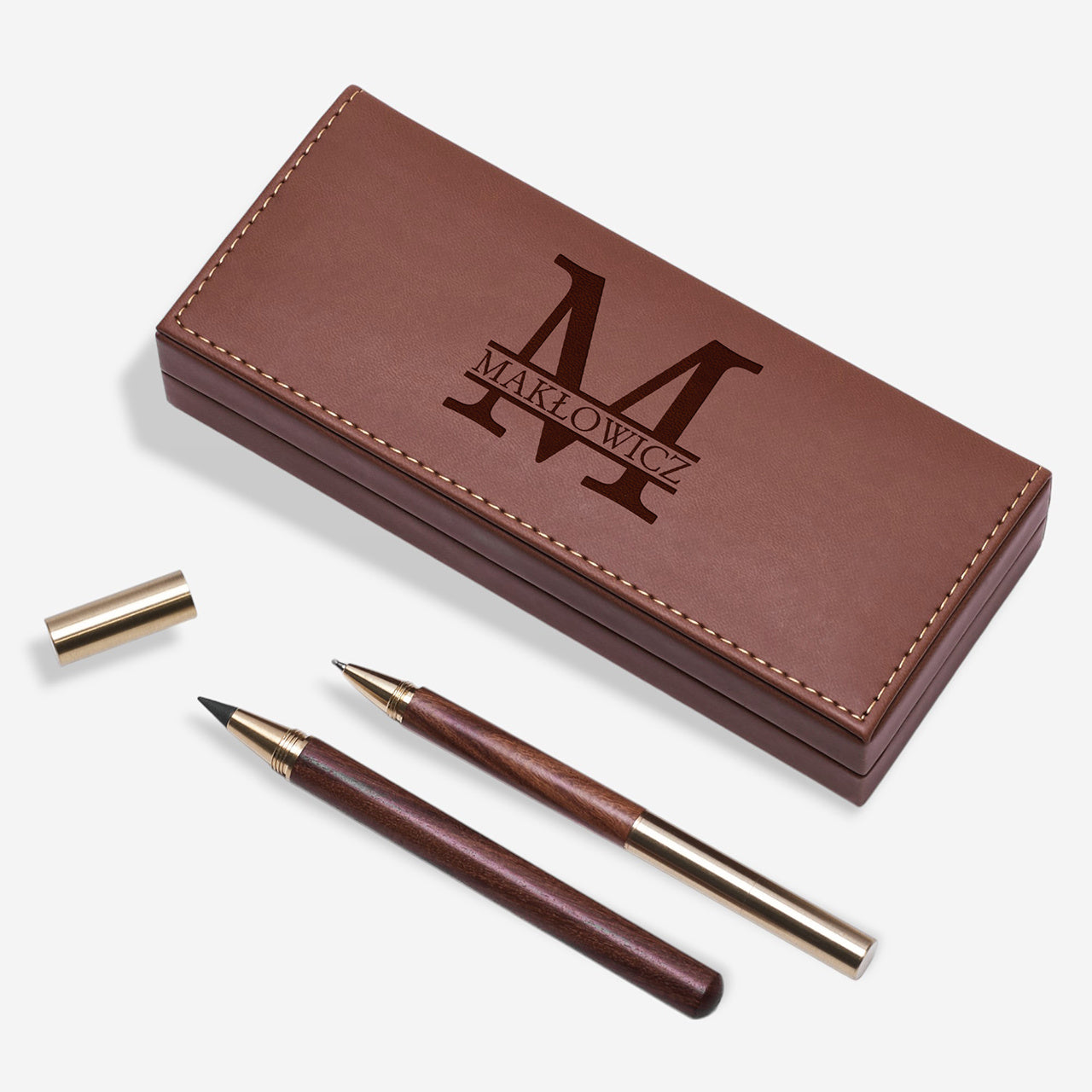 Zestaw piśmienniczy w personalizowanym etui - Monogram - elegancki prezent dla mężczyzny
