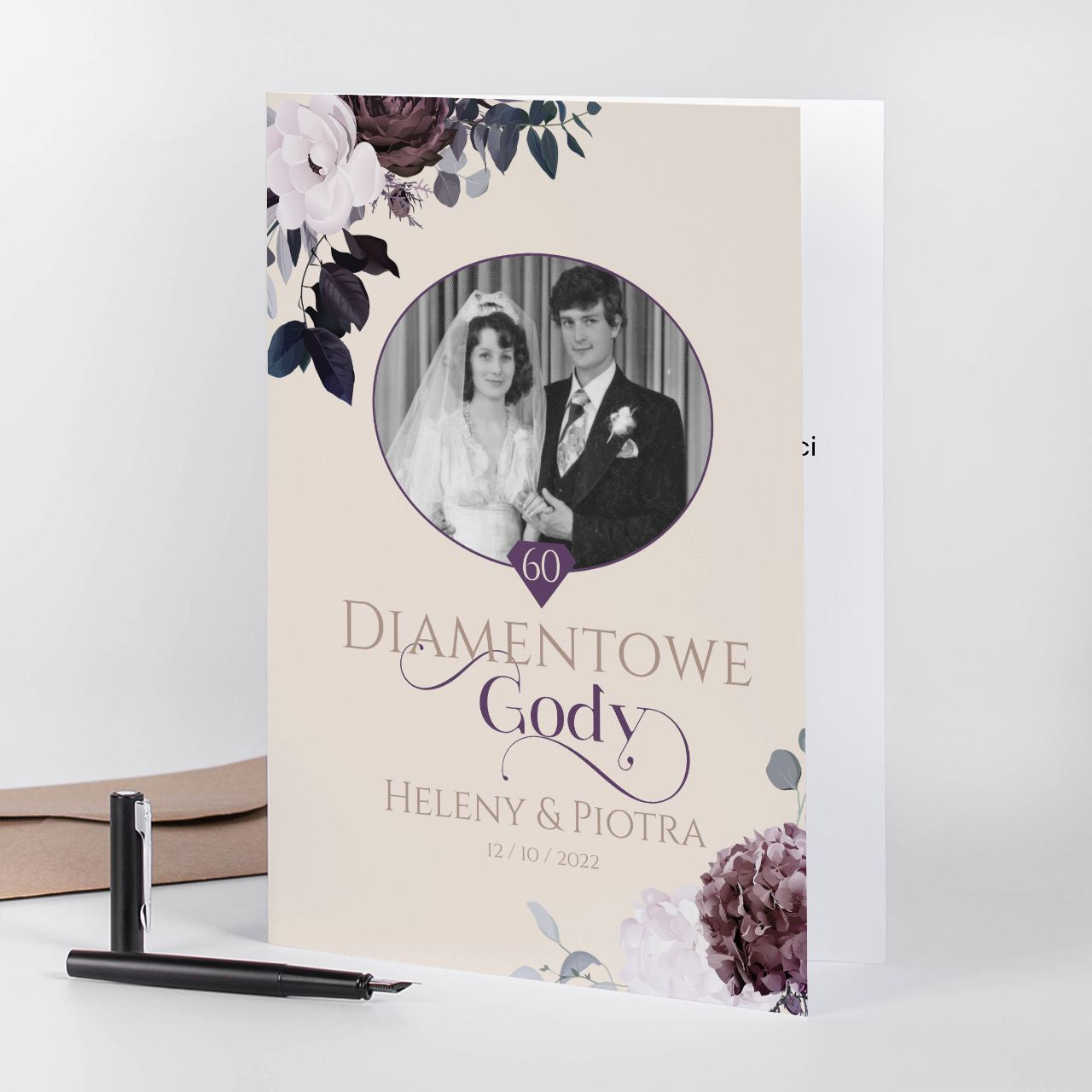 Kartka a4 na 60 rocznicę ślubu ze zdjęciem - diamentowe gody