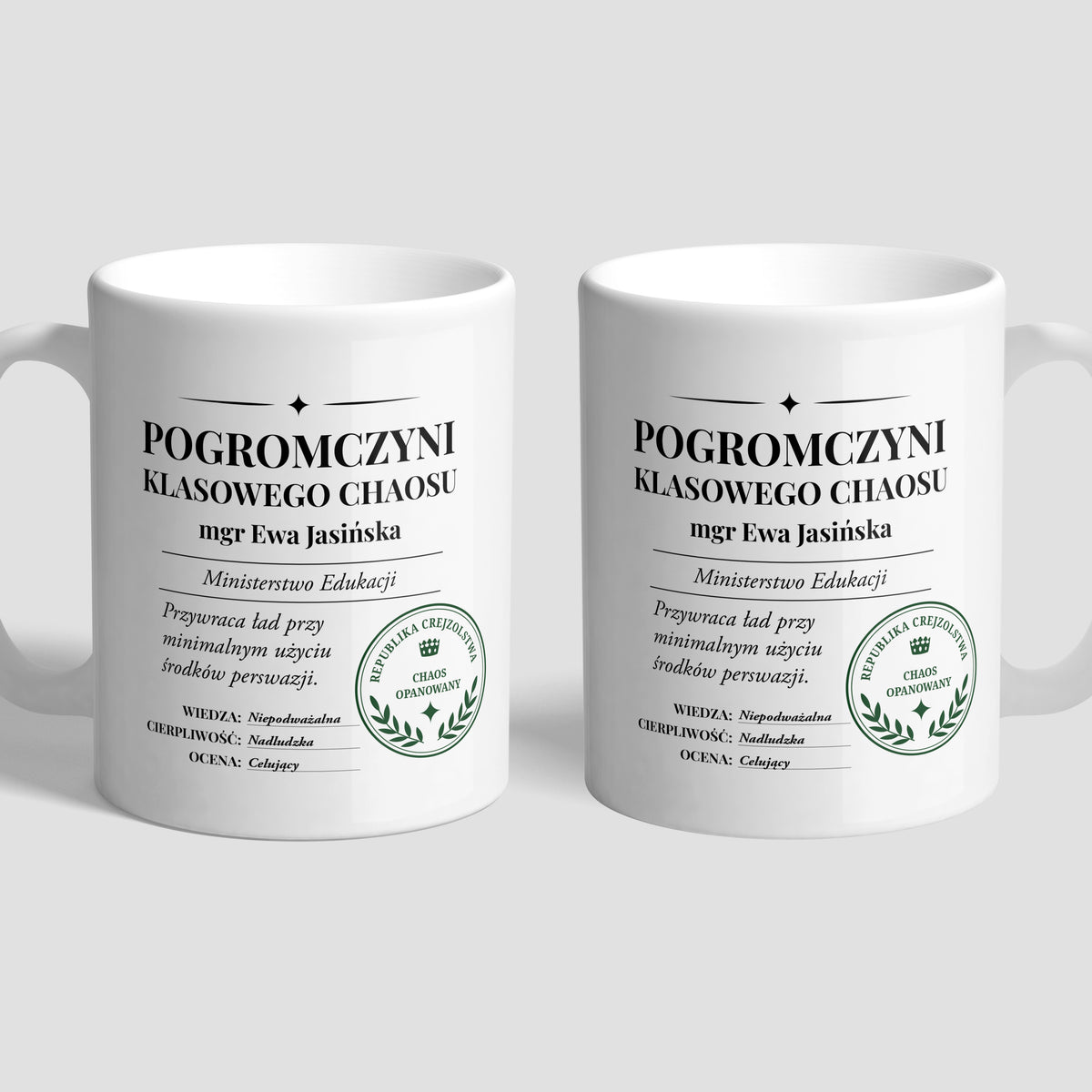 Kubek ze śmiesznym nadrukiem - prezent dla nauczycielki 