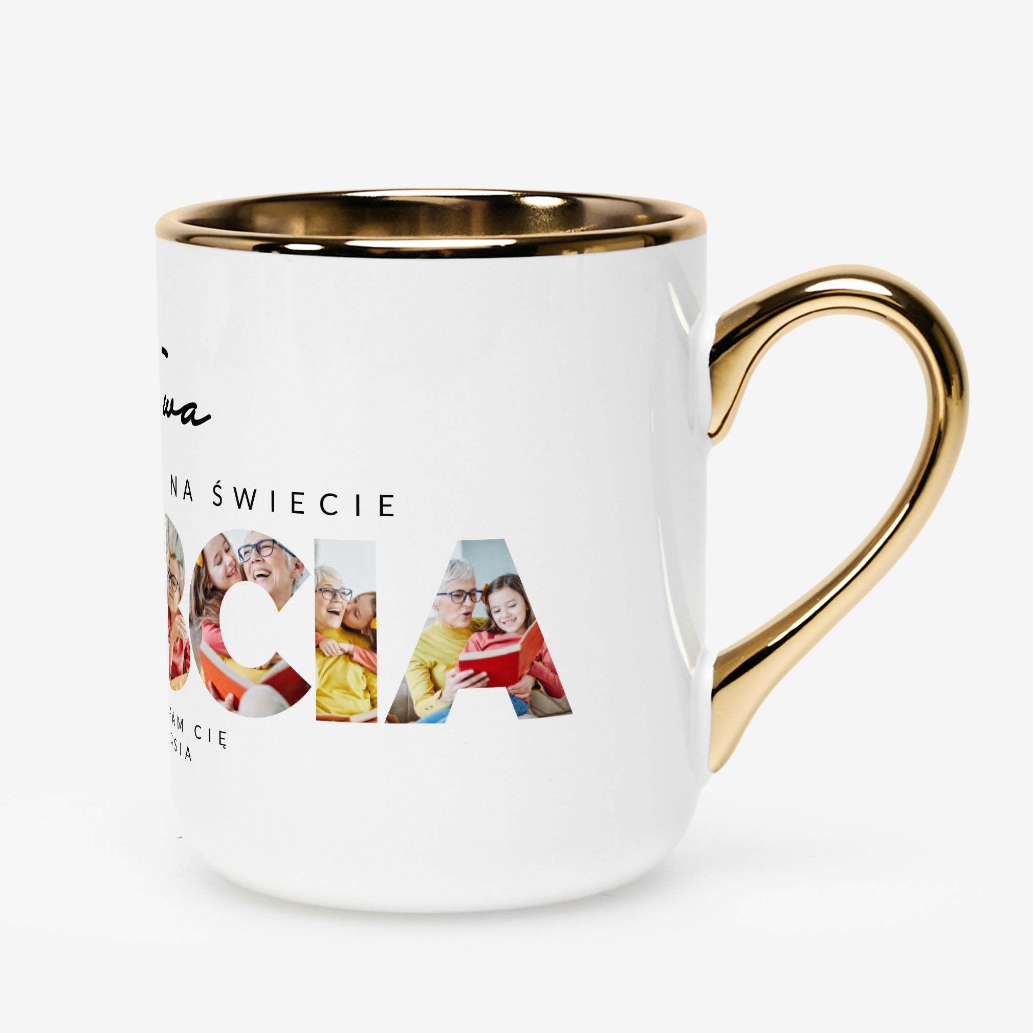 Kubek personalizowany biało-złoty - prezent dla babci