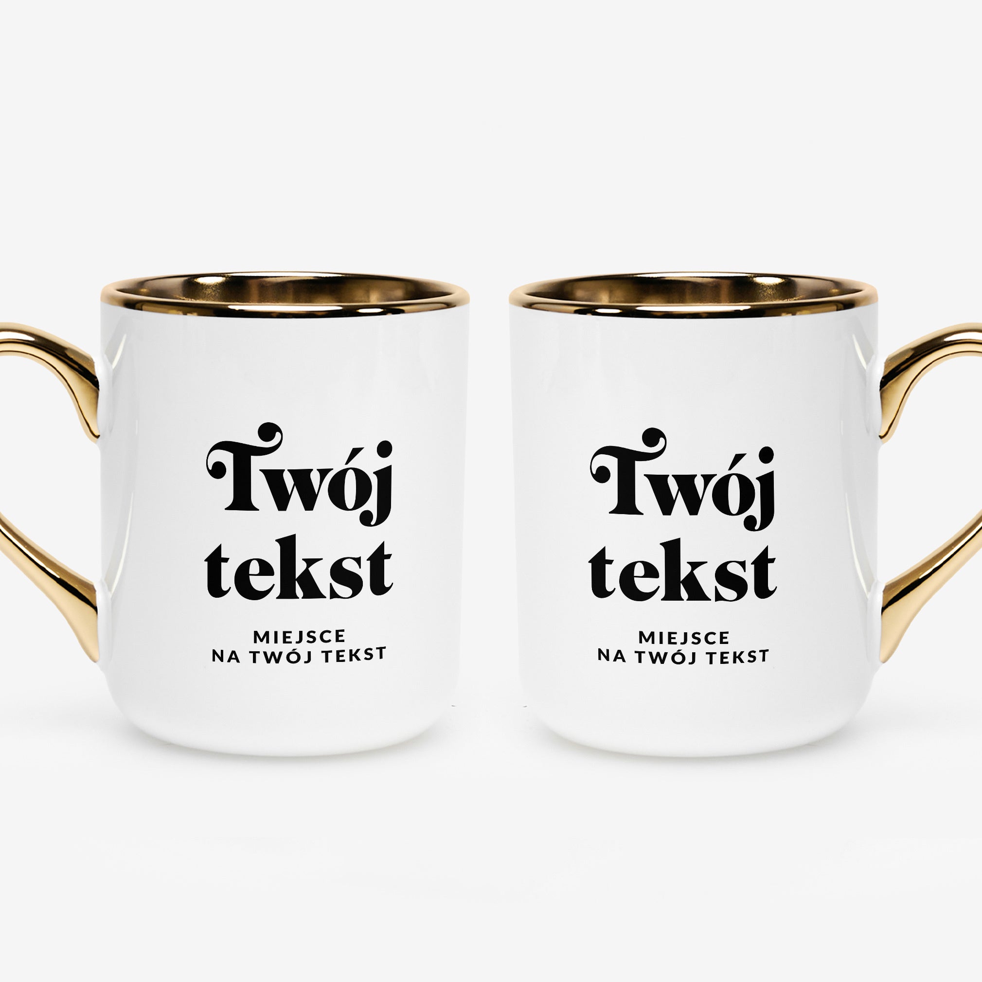 Personalizowany kubek biało-złoty - Twój Tekst kubek z nadrukiem