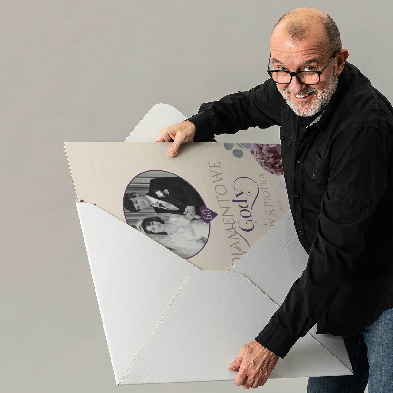 Kartka a4 na 60 rocznicę ślubu ze zdjęciem - diamentowe gody