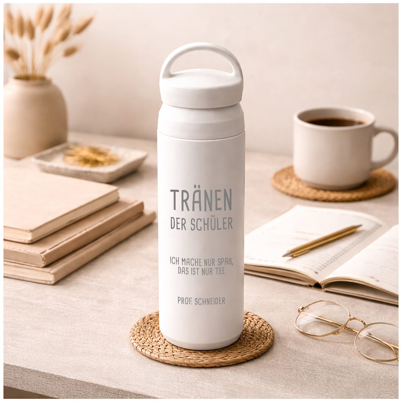 Personalisierte Thermosflasche für einen Lehrer – Tränen der Schüler