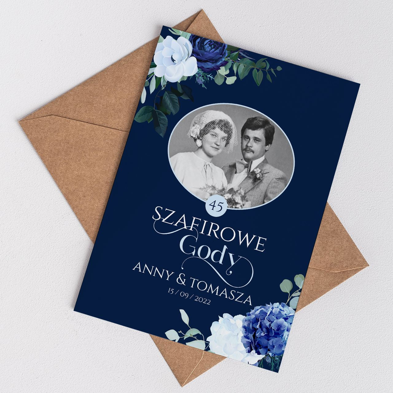 Kartka na 45 rocznicę ślubu - upominek na szafirowe gody