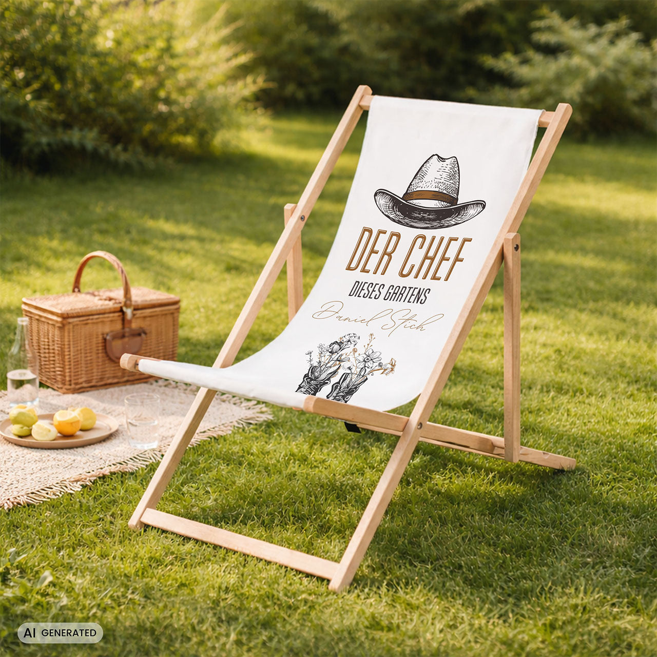 Gartenliegestuhl - DER CHEF IM GARTEN - Geburtstagsgeschenk für einen Gärtner
