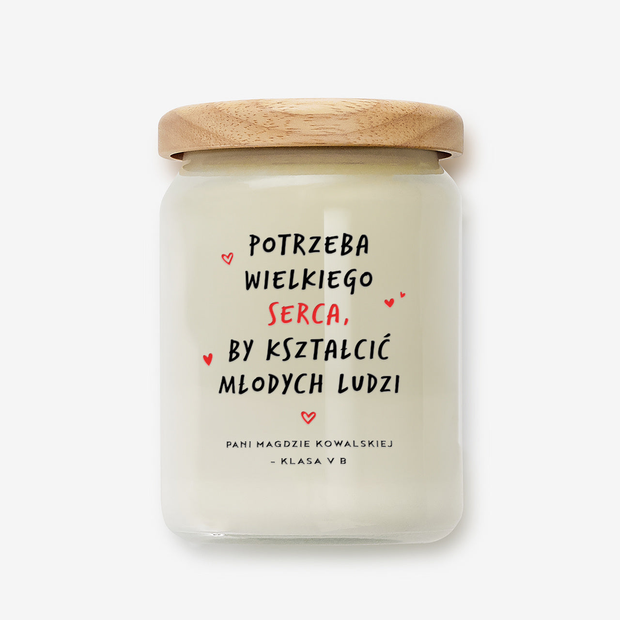 Duża świeca na prezent dla nauczyciela na koniec roku szkolnego personalizowana pamiątka