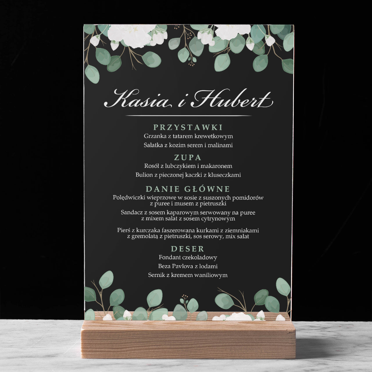 Personalizowana dekoracja stołu weselnego - menu weselne