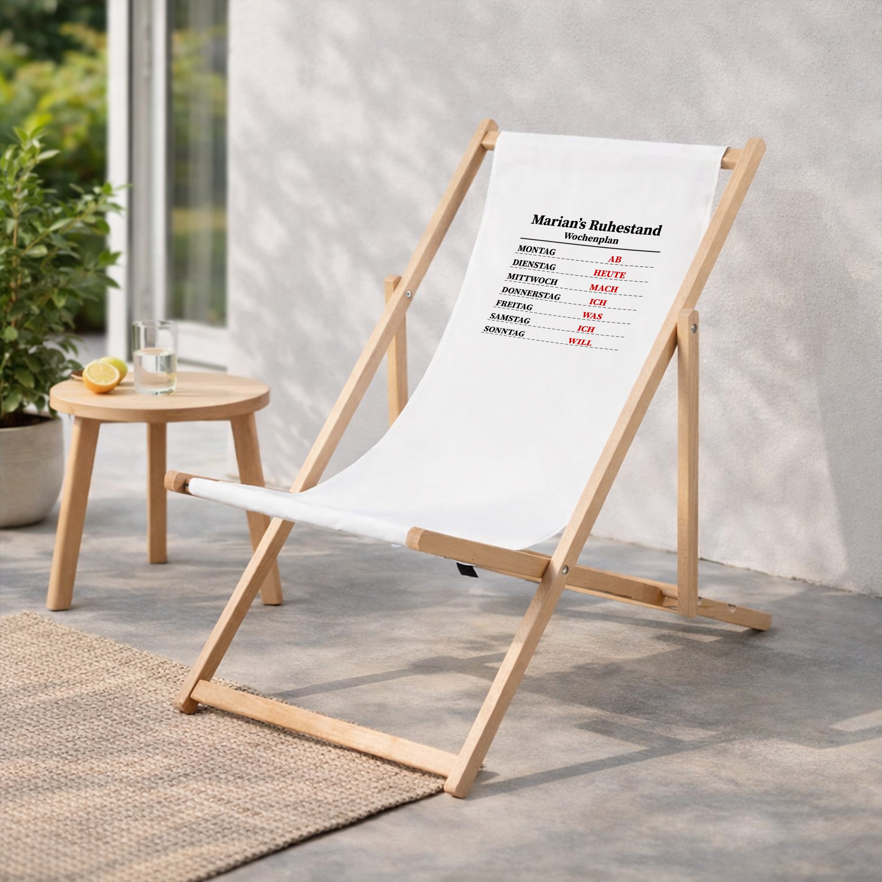Personalisierter Liegestuhl mit Aufdruck als Gesch