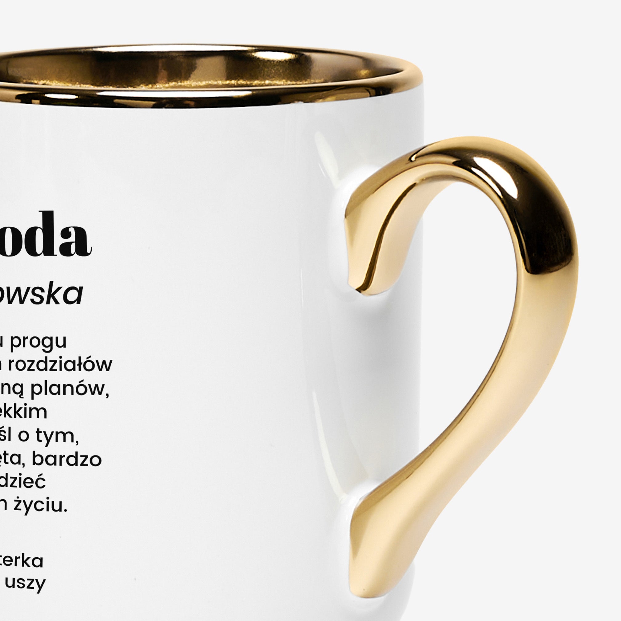Biało-złoty kubek dla panny młodej - śmieszny prezent na wieczór panieński