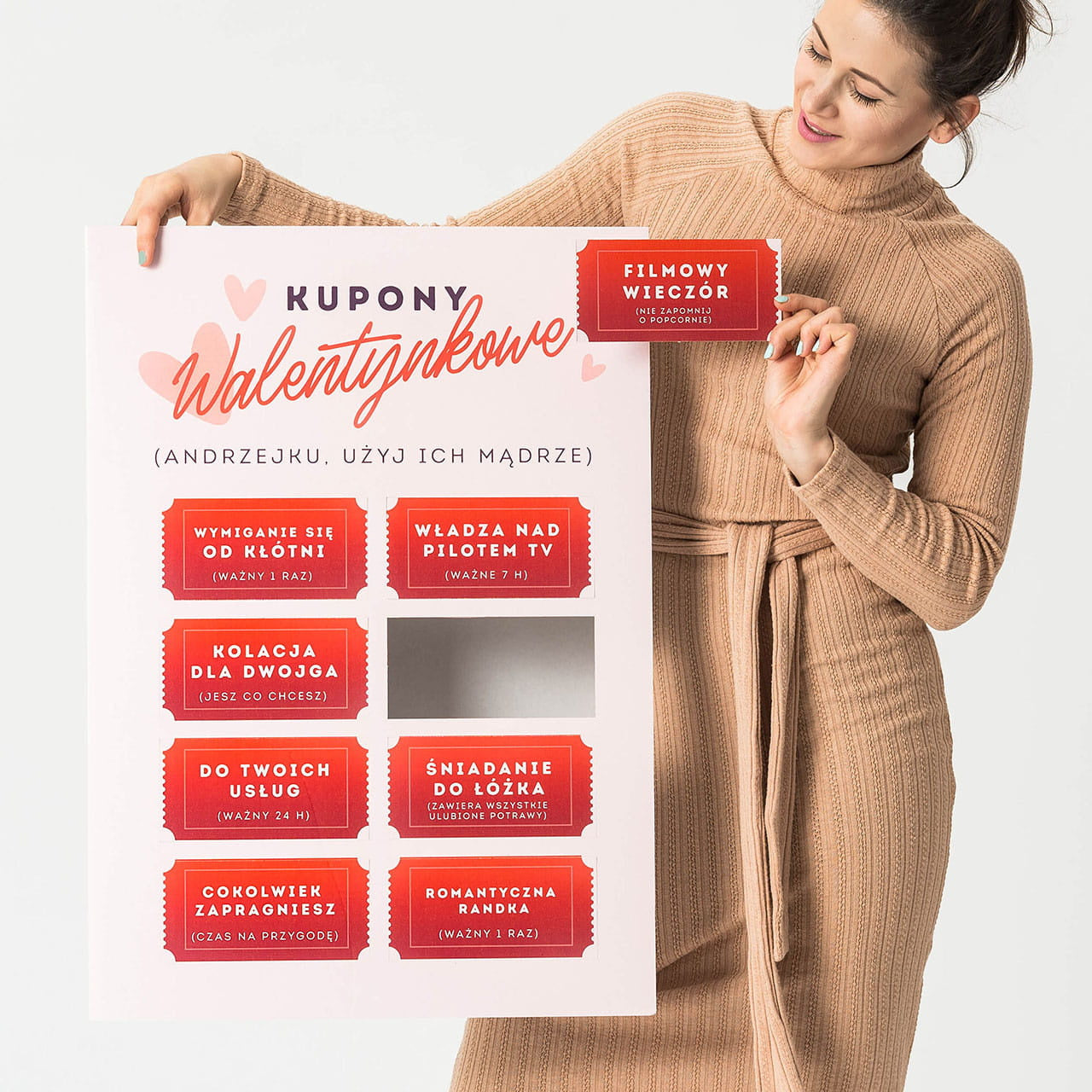 Duża kartka walentynkowa z kuponami dla ukochanej