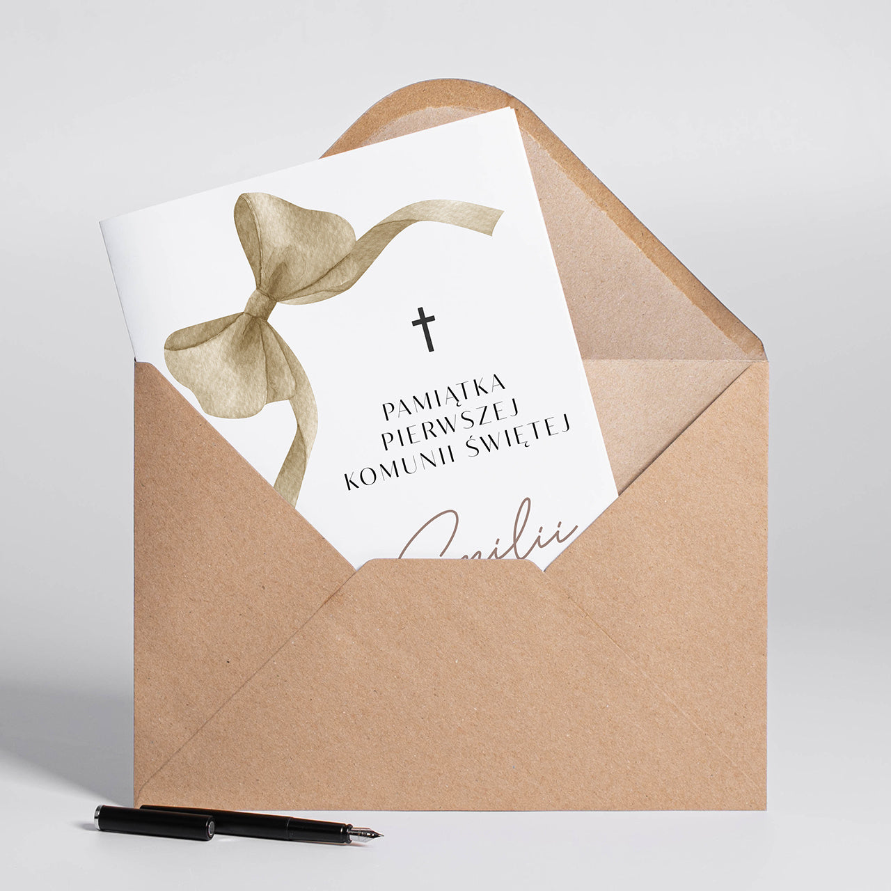 Duża personalizowana kartka na komunię - Kokardka personalizowana kartka komunijna pamiątka komunijna 