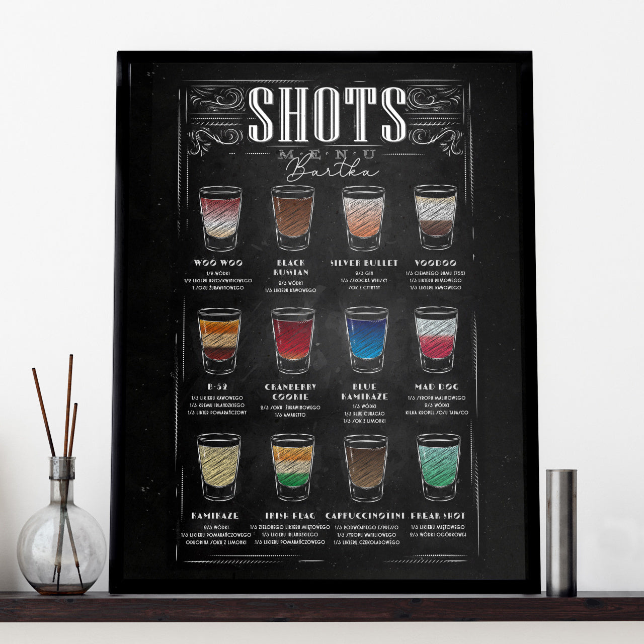 Plakat z drinkami - prezent dla barmana personalizowany plakat plakat drinki plakat personalizowany