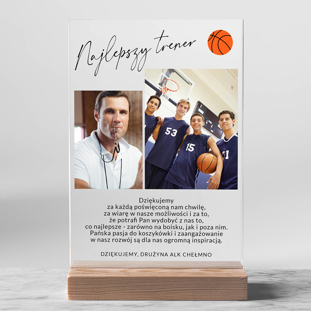 Personalizowana statuetka - prezent dla trenera koszykówki statuetka dla trenera pamiątka dla trenera