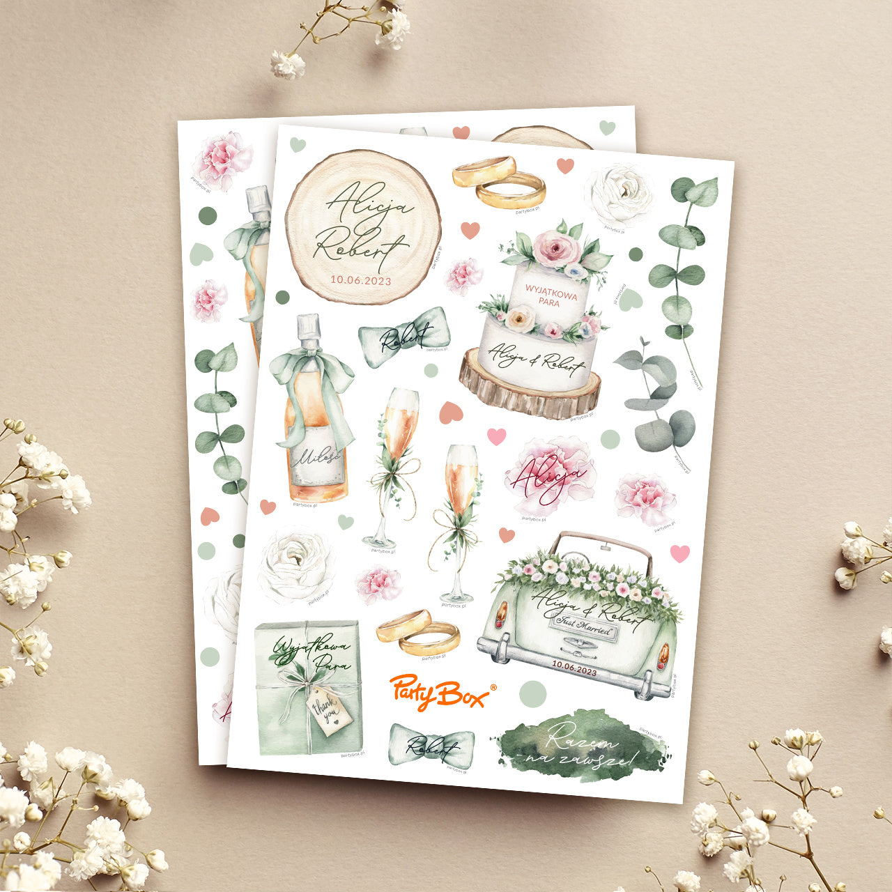 Personalizowane naklejki na wesele do księgo gości