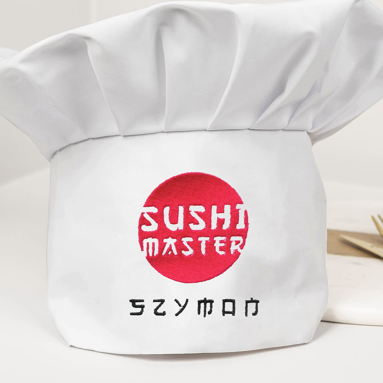 Czapka kucharska dla miłośnika sushi - sushi master personalizowana czapka kucharska prezent dla fana sushi 
