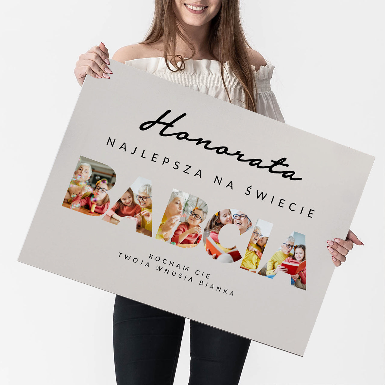 Personalizowana kartka ze zdjęciami na Dzień Babci A4 kartka dla babci kartka na Dzień Babci upominek dla babci