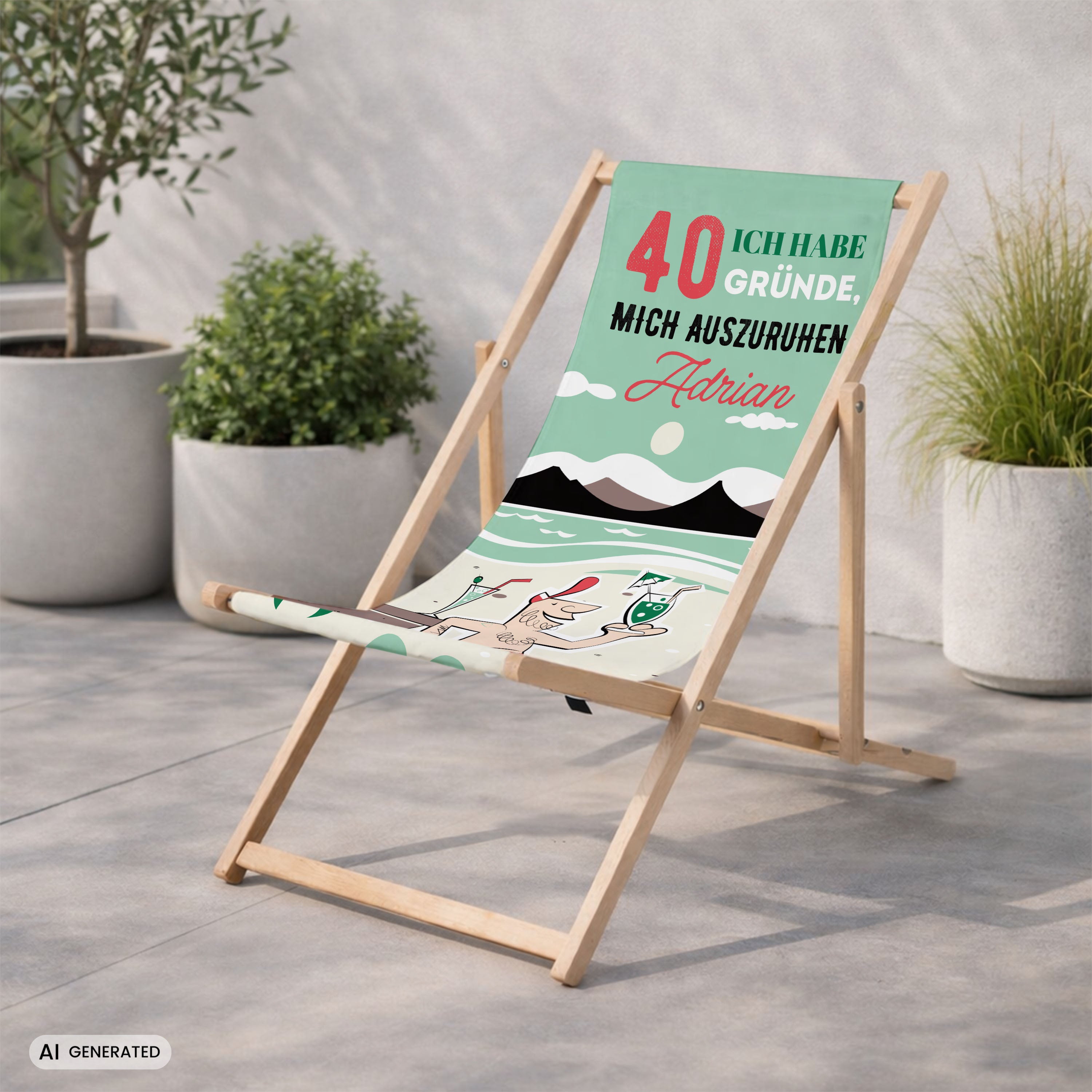 Liegestuhl mit Aufdruck - GESCHENK ZUM 40. GEBURTSTAG FÜR IHN