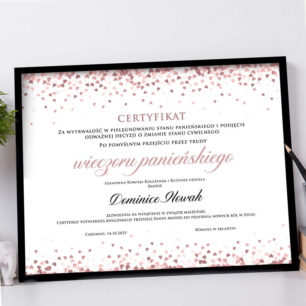 Personalizowany plakat - certyfikat wieczoru panieńskiego