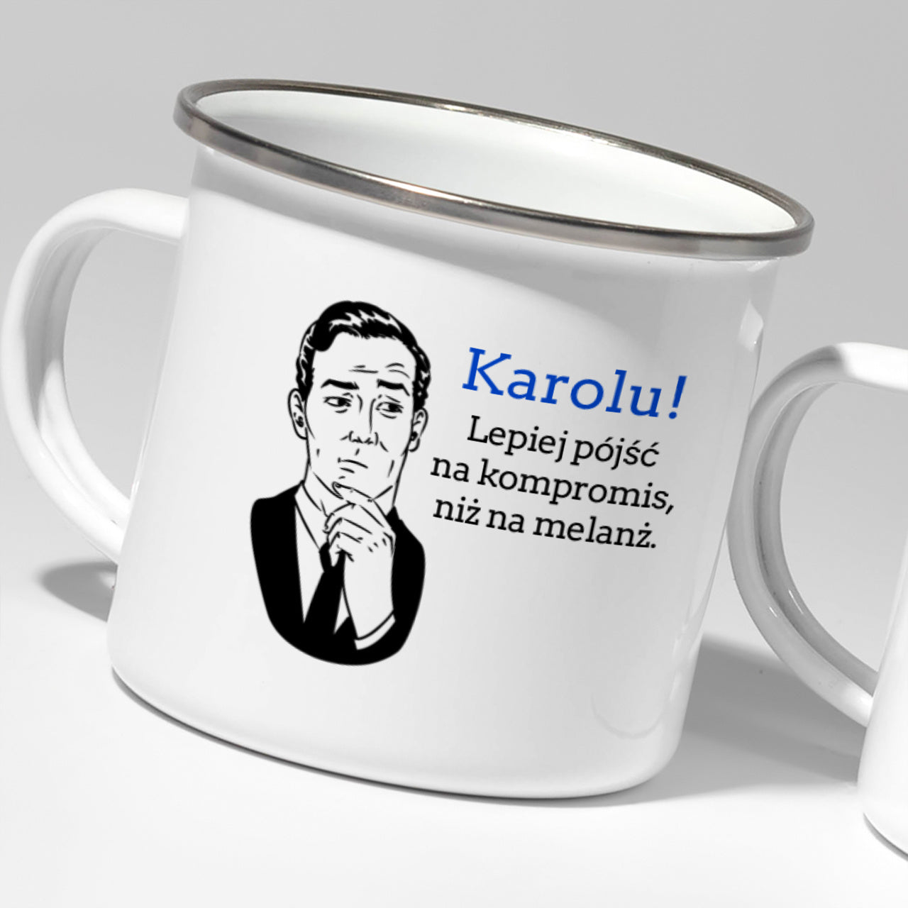 Śmieszne kubki emaliowane dla dwojga 