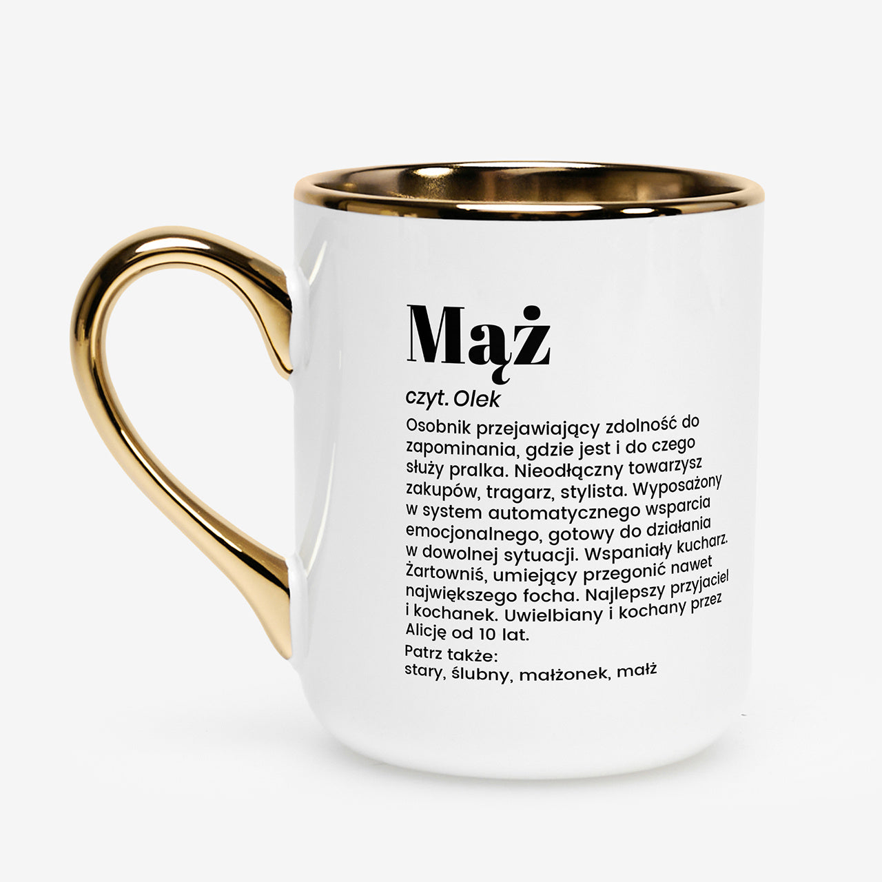 Kubek elegancki biało-złoty- prezent dla męża