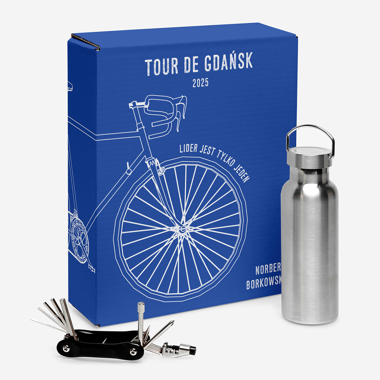 Multitool rowerowy i termos - personalizowany zestaw prezentowy dla rowerzysty