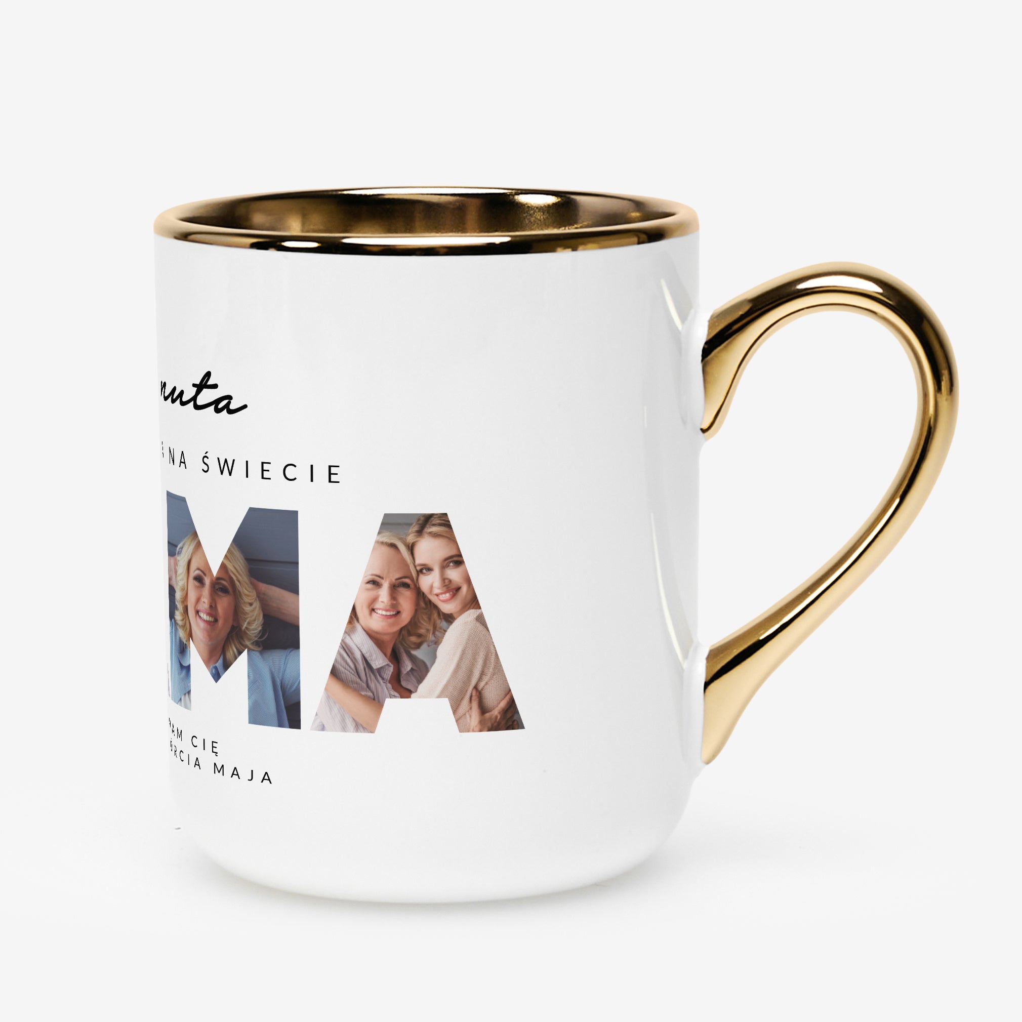 Kubek biało złoty ze zdjęciami - prezent dla mamy