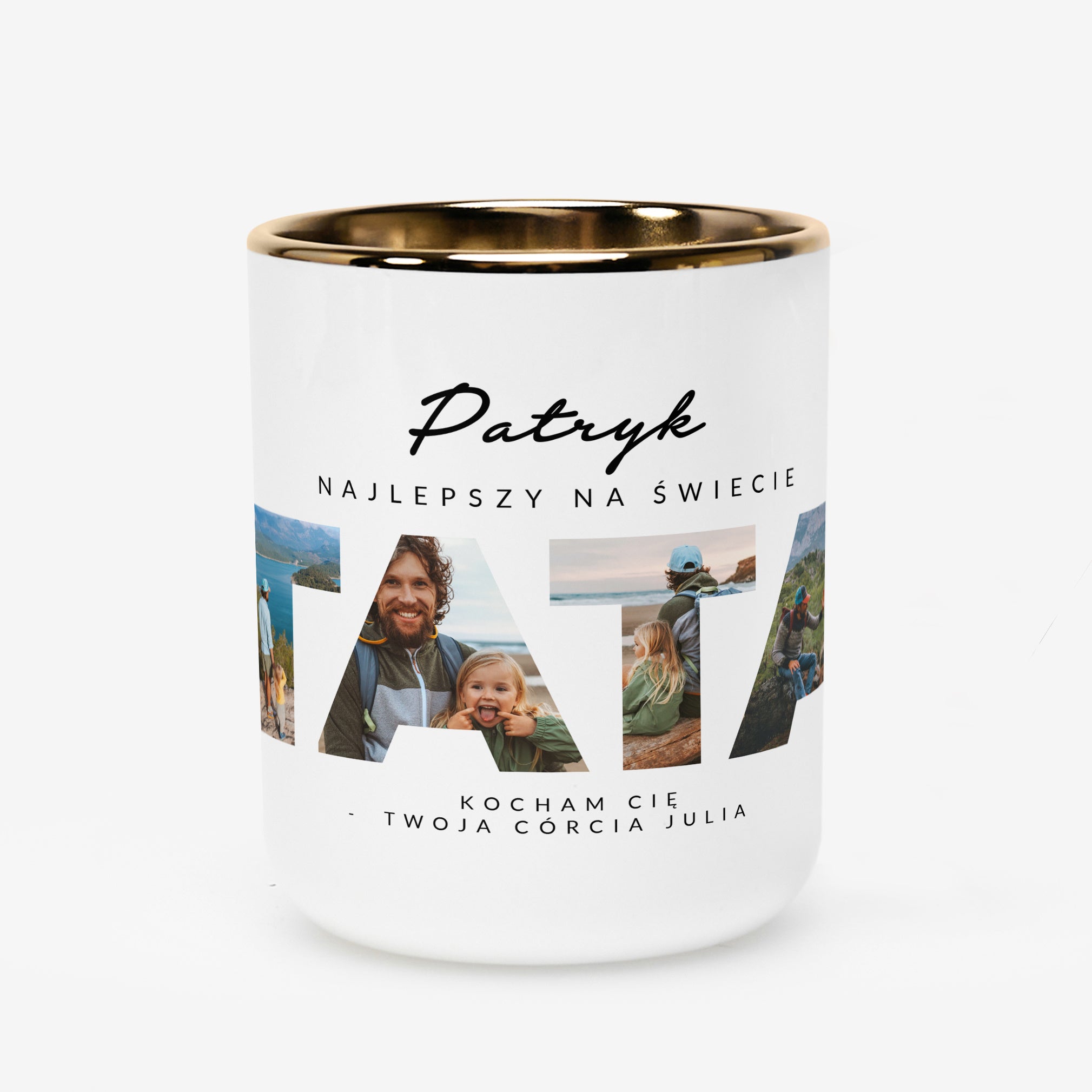 Personalizowany biało złoty kubek ze zdjęciami - prezent dla taty 
