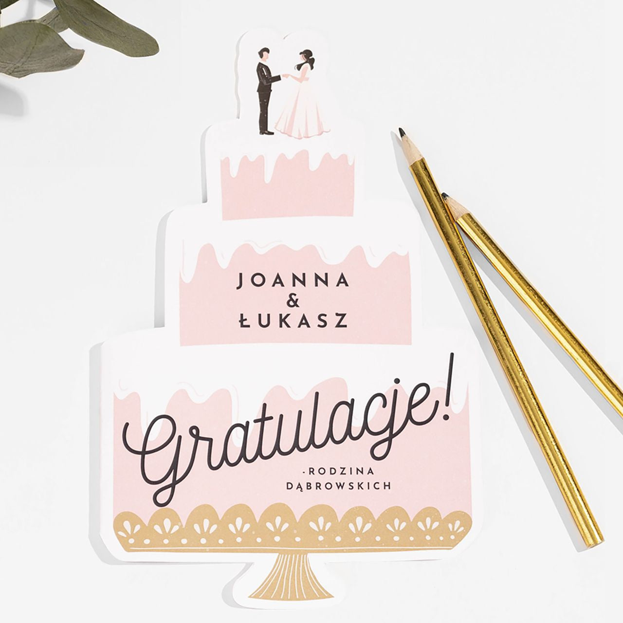 Kartka ślubna z życzeniami - tort weselny