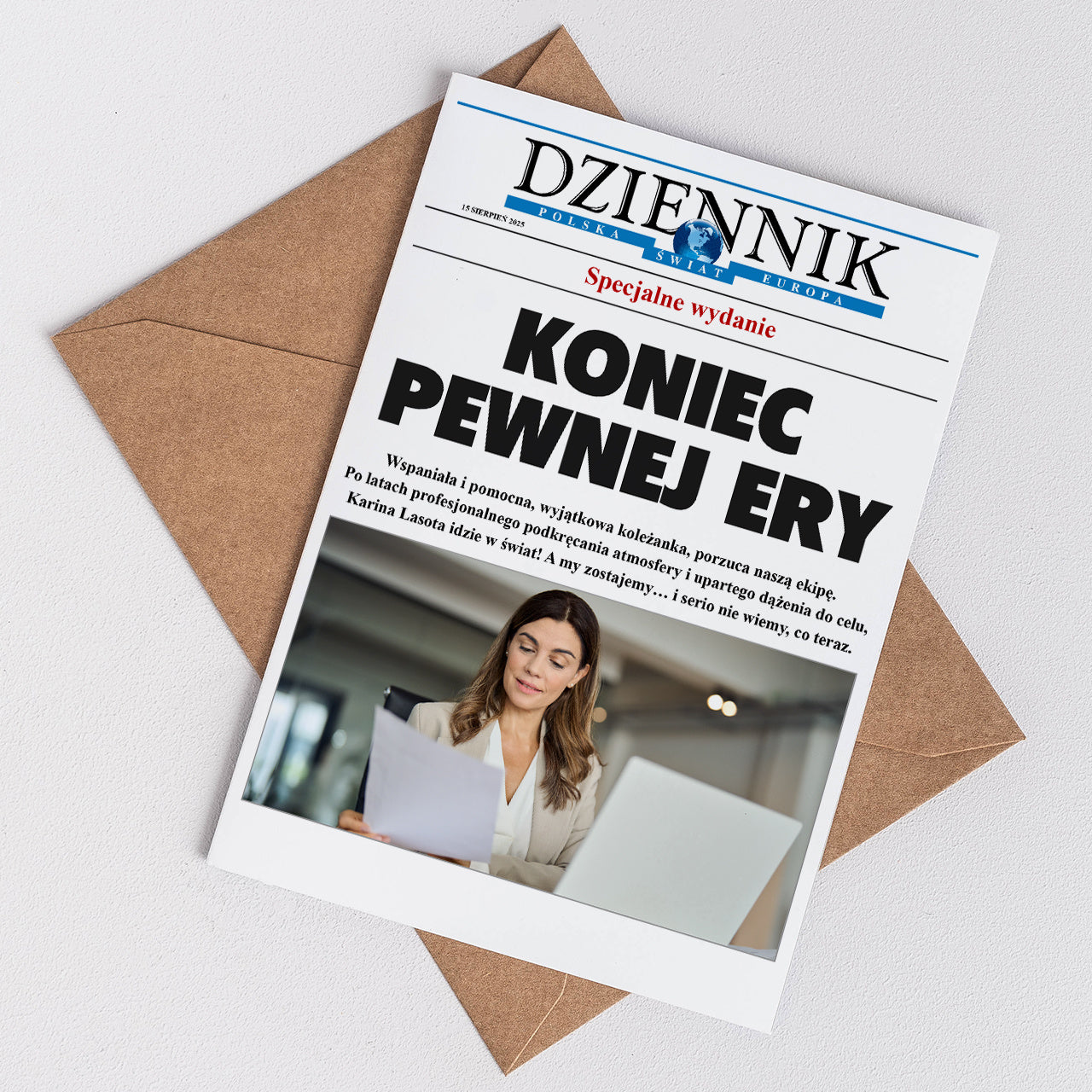 Duża kartka ze zdjęciem - prezent na odejście z pracy upominek na odejście z pracy kartka personalizowana