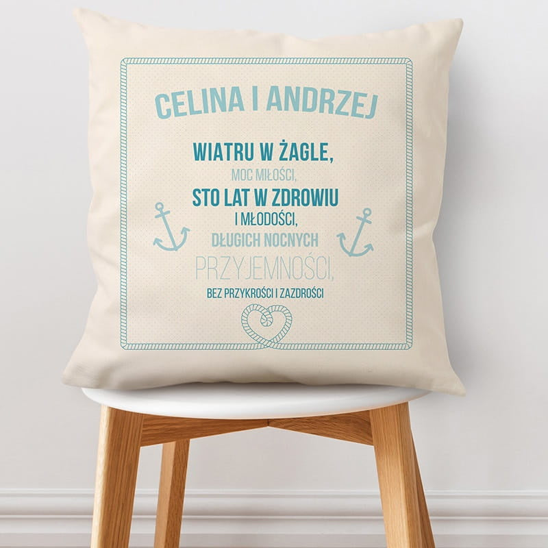 Poduszka w stylu marynarskim - prezent na ślub prezent ślubny prezent dla pary młodej personalizowana poduszka