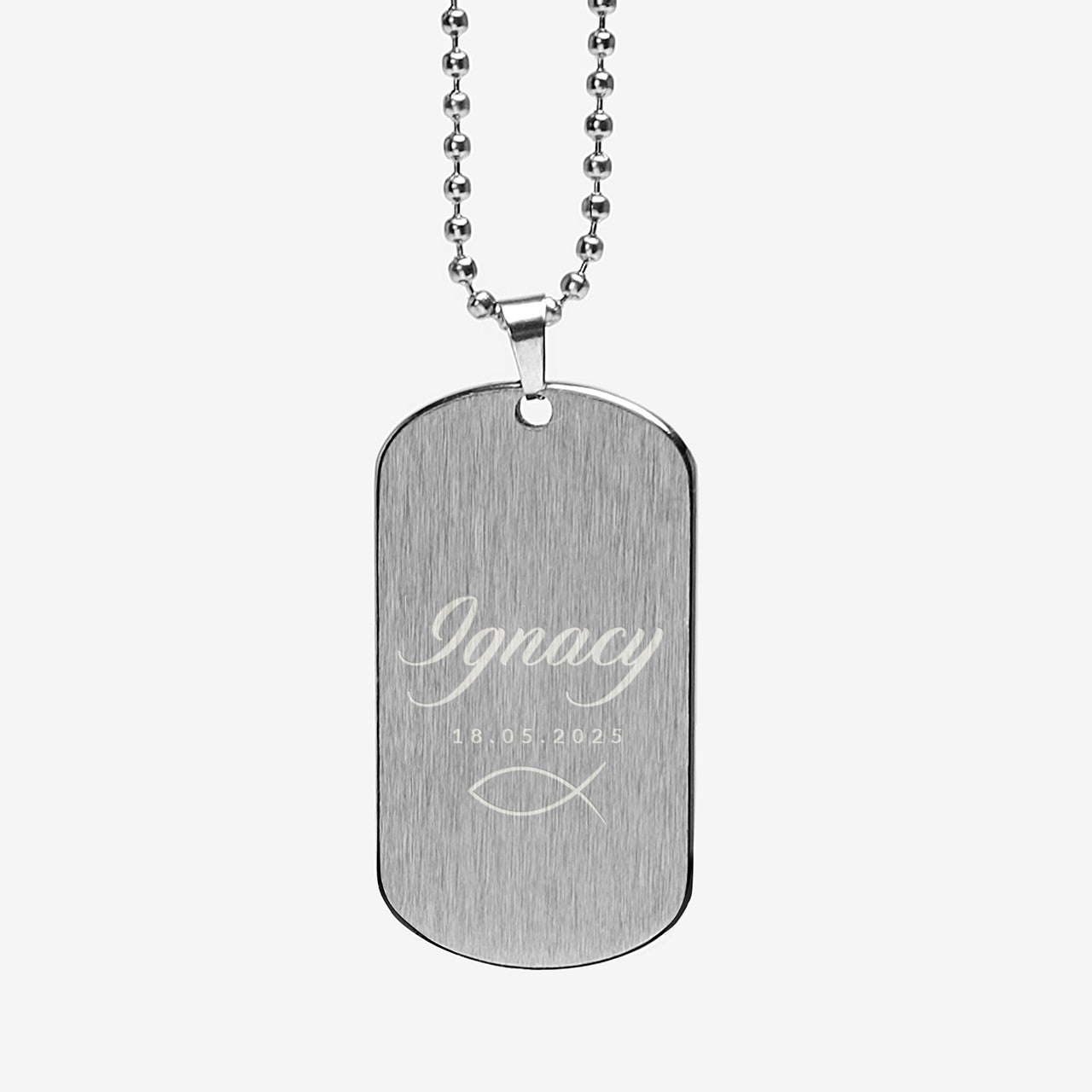 Personalizowany nieśmiertelnik na komunię - pamiątka na komunię dla chłopca