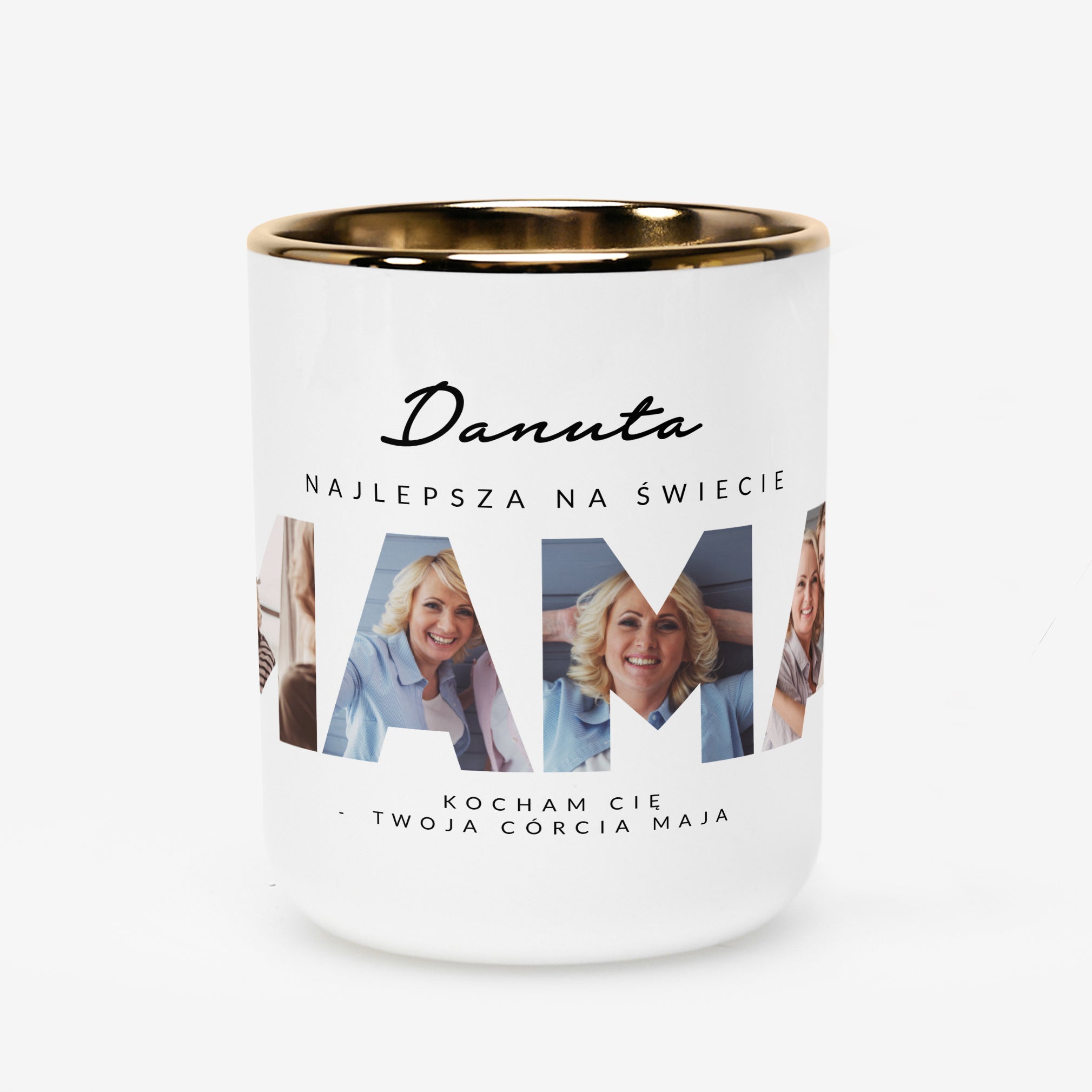 Kubek biało złoty ze zdjęciami - prezent dla mamy