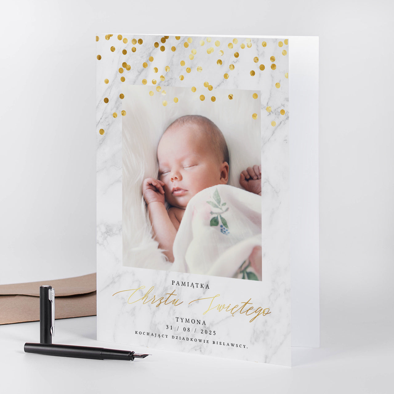 Kartka na chrzest od dziadków - pamiątka chrztu świętego kartka personalizowana na Chrzest