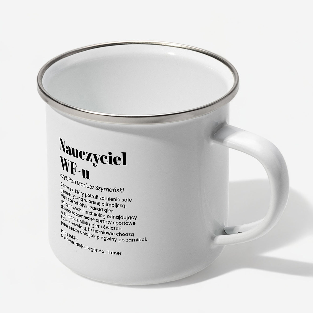 Kubek emaliowany dla wuefisty kubek personalizowany dla nauczyciela wfu prezent dla wuefisty