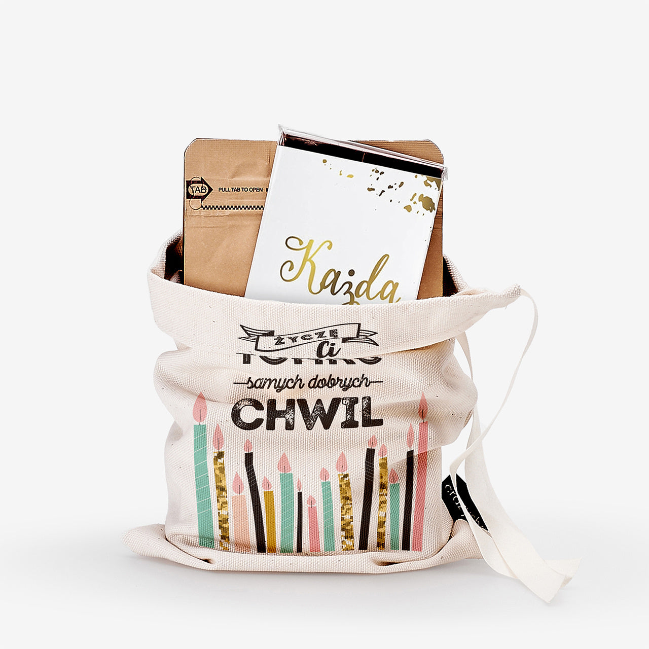 Czekolada i kawa w woreczku - Życzenia - prezent urodzinowy prezent na urodziny zestaw prezentowy na urodziny