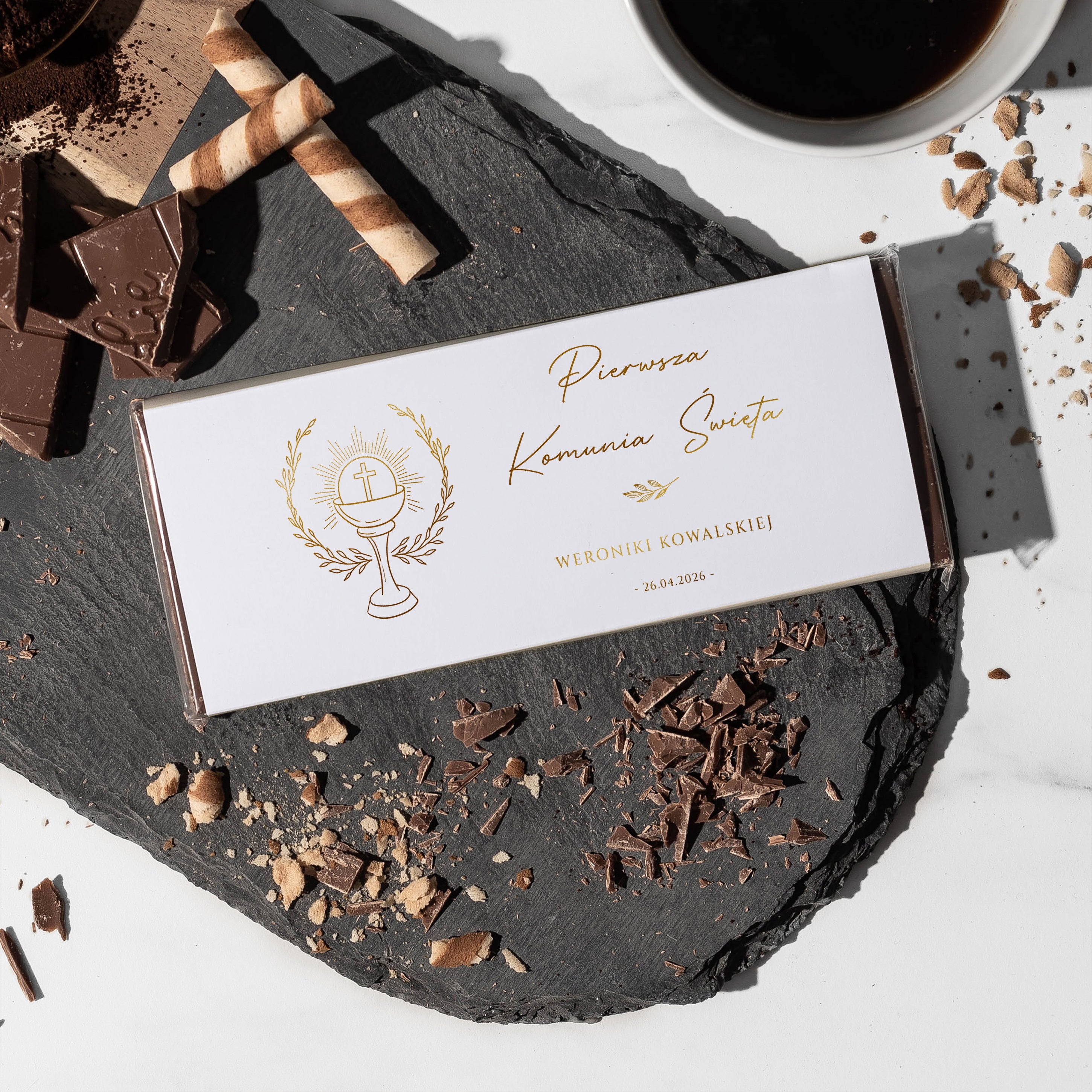 Personalizowana czekolada komunijna ze złoceniem czekolada na komunię upominek komunijny