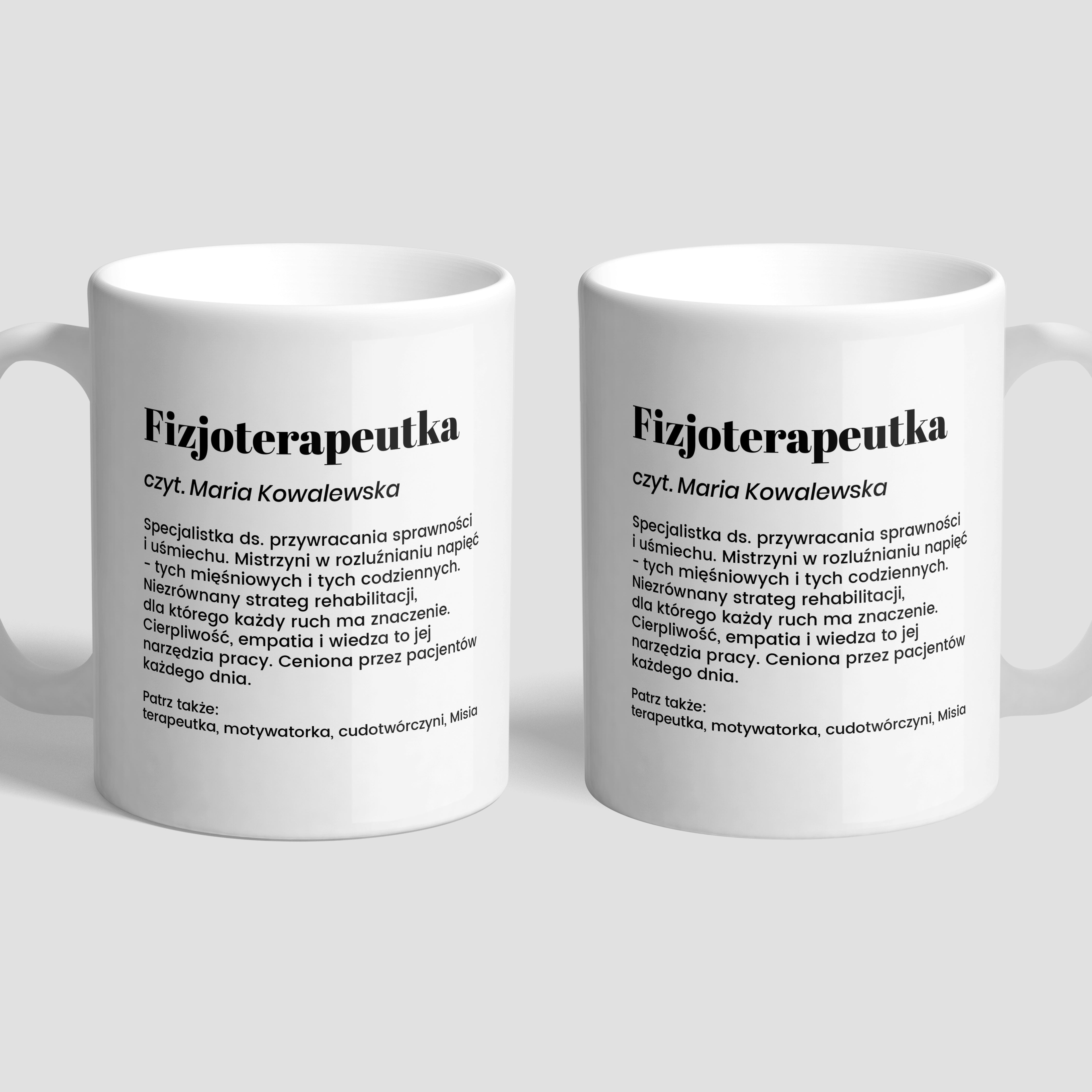 Kawa i kubek z nadrukiem - prezent dla fizjoterapeutki personalizowany kubek 