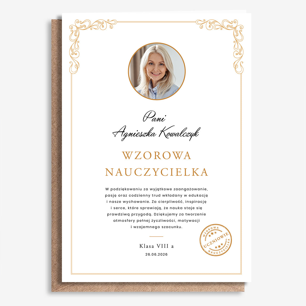 Kartka Podziękowanie Dla Nauczyciela Kartka Personalizowana ze Zdjęciem A4
