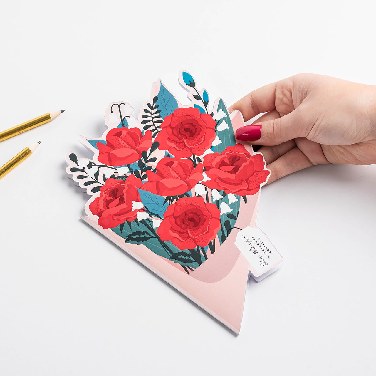 Personalizowana kartka dla ukochanej osoby - bukiet kwiatów kartka z napisem upominek dla niej