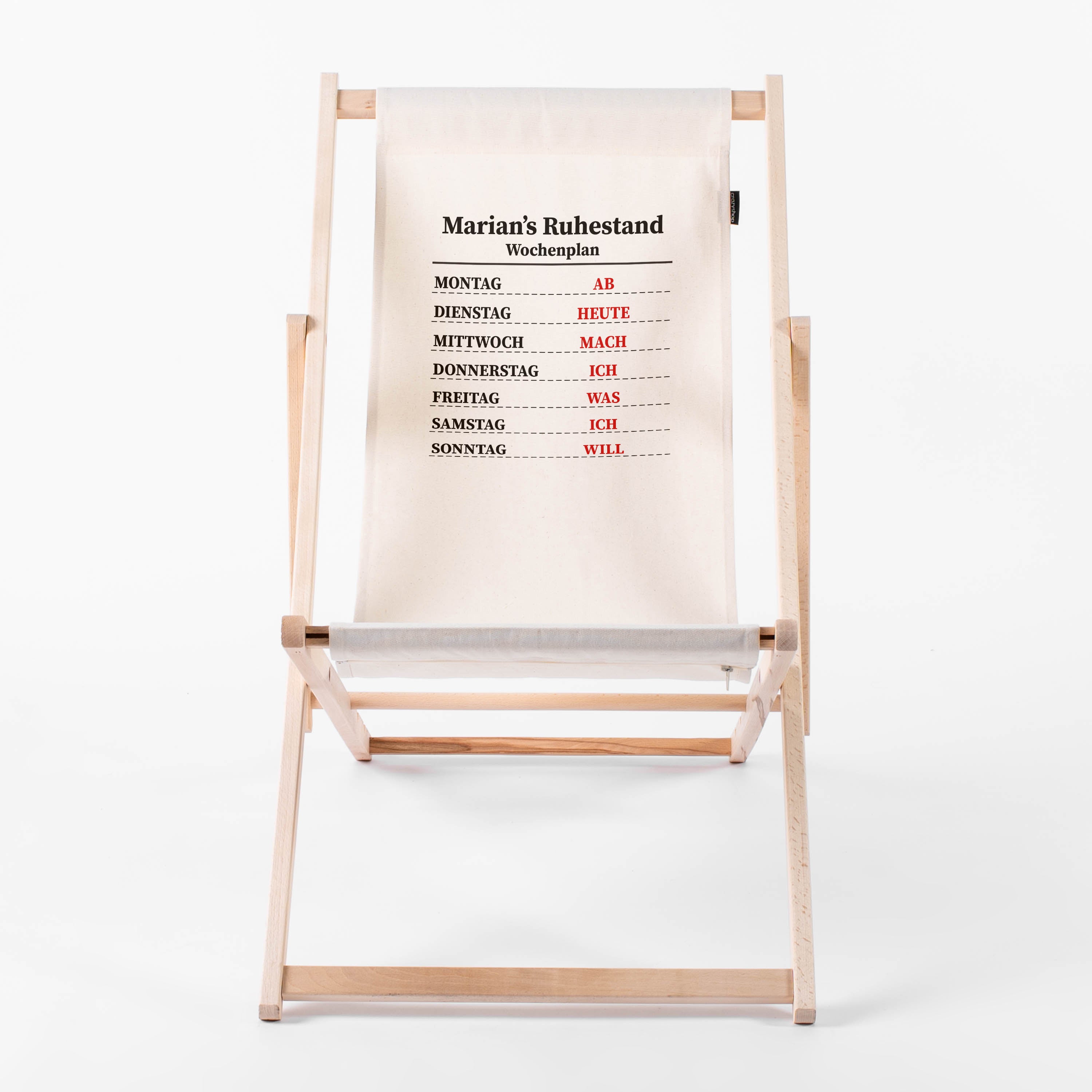 Personalisierter Liegestuhl mit Aufdruck als Gesch