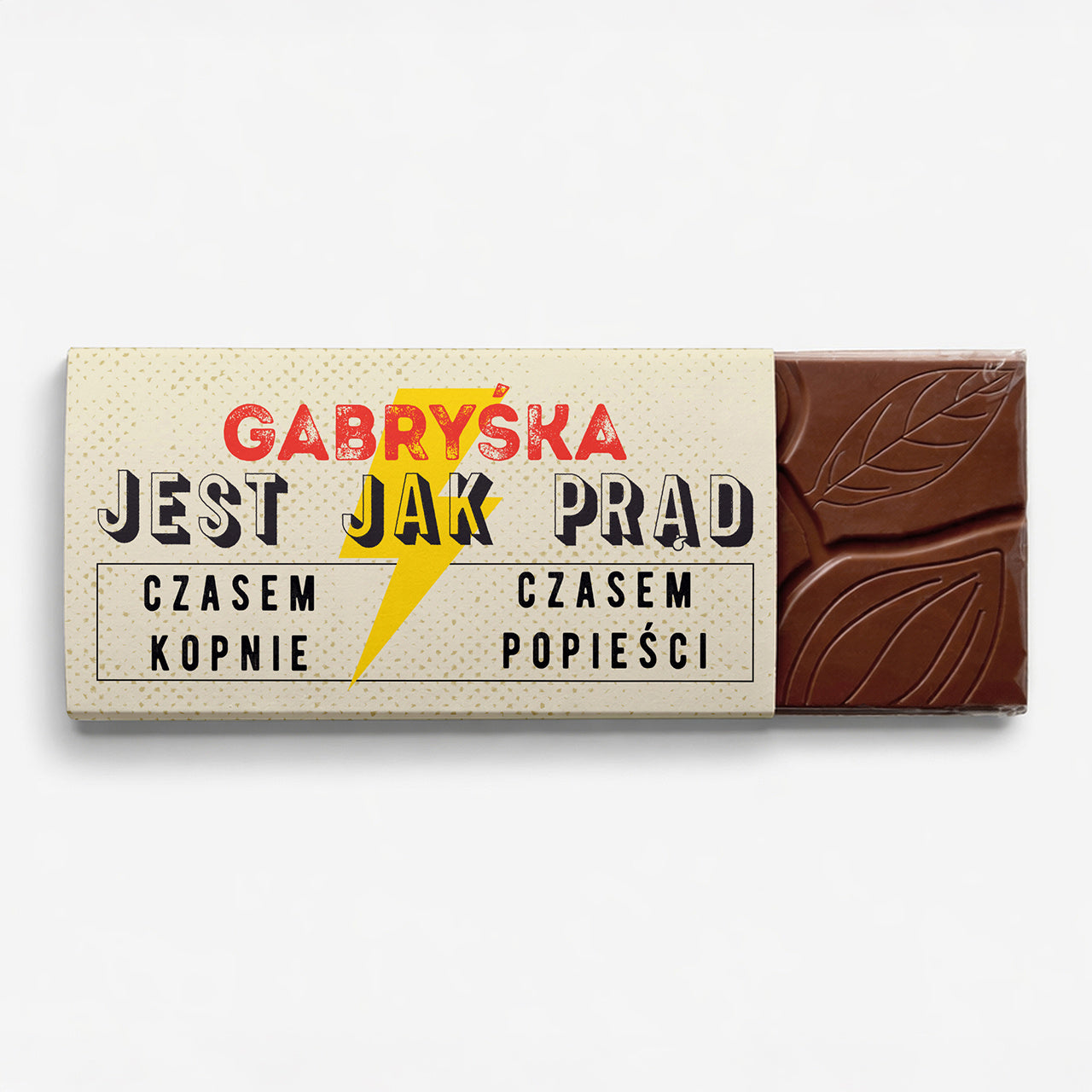 Śmieszna czekolada na Dzień Kobiet - kobieta jest jak prąd upominek na dzień kobiet belgijska czekolada