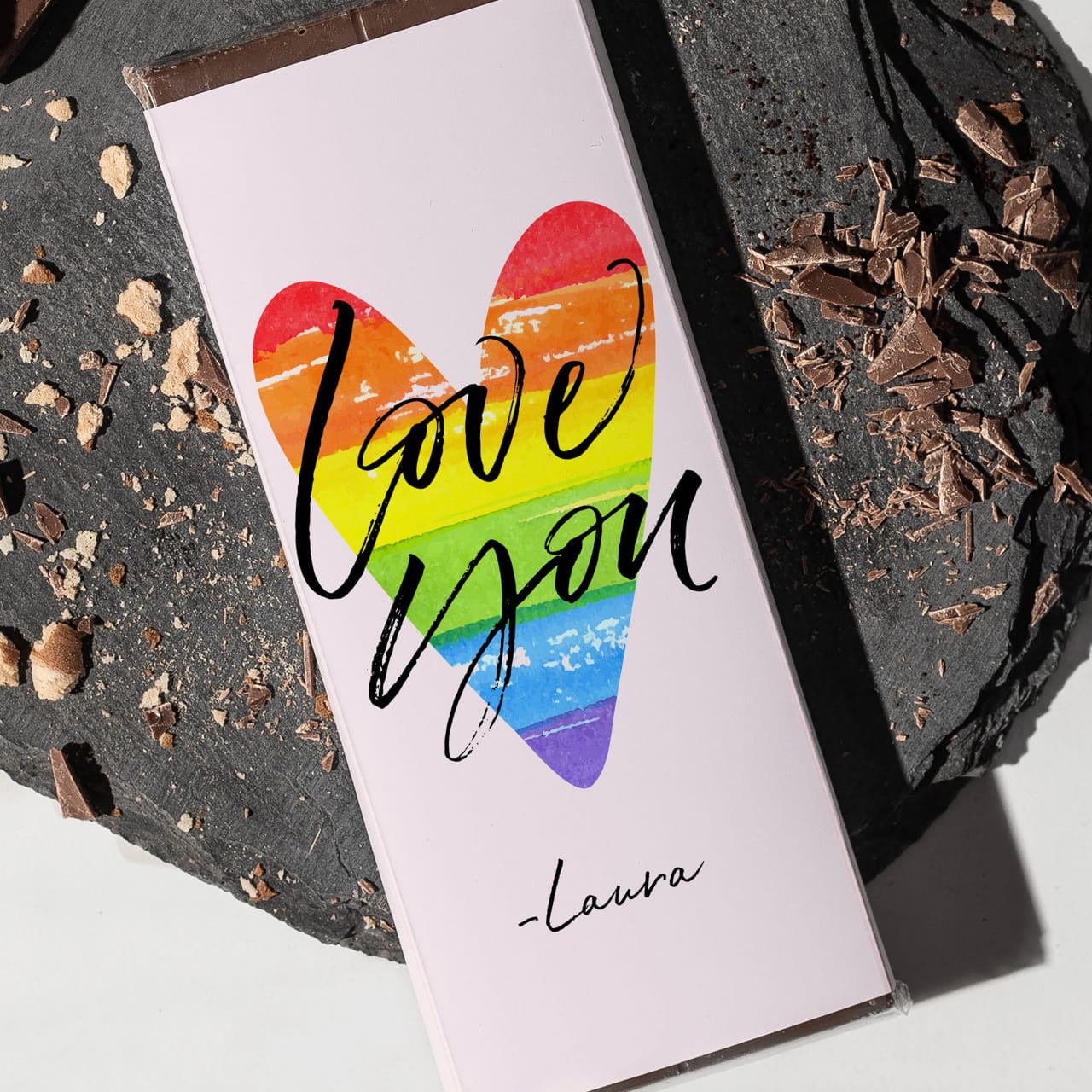 Personalizowana czekolada walentynkowa - Rainbow Love - drobiazg na walentynki