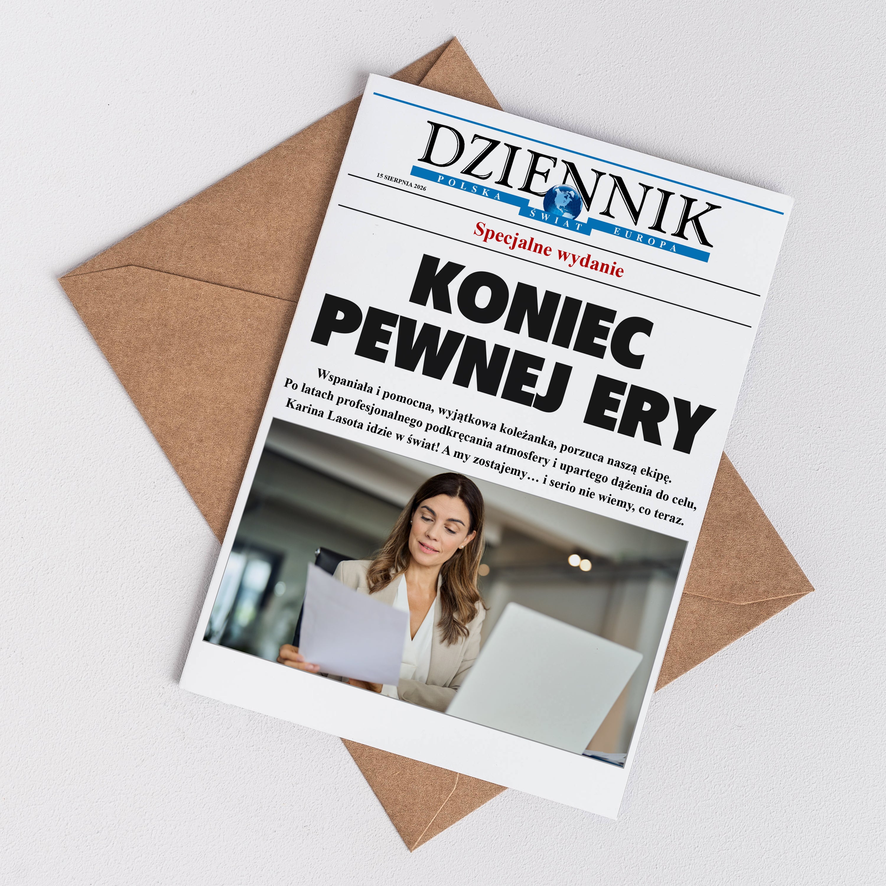 Kartka ze zdjęciem - kartka na odejście z pracy personalizowana kartka dla koleżanki z pracy ze zdjęciem