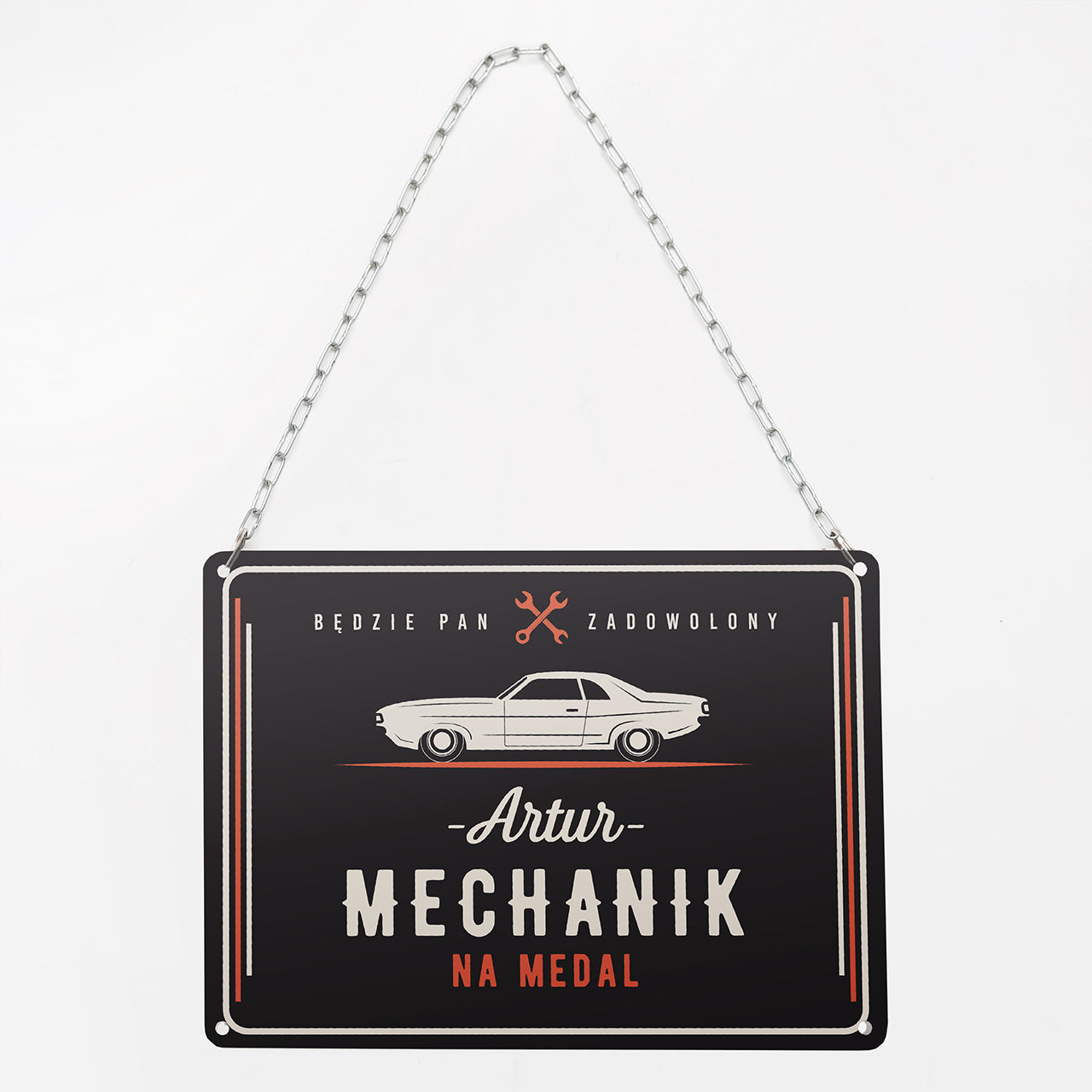 Metalowa tabliczka z personalizacją - prezent dla mechanika tabliczka dla mechanika gadżety dla mechanika